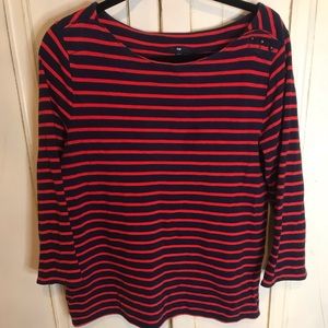 3/4 sleeve shirt,red and blue stripes